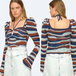 Sea New York Merino Wool Crochet Lace Up Crop Sweater